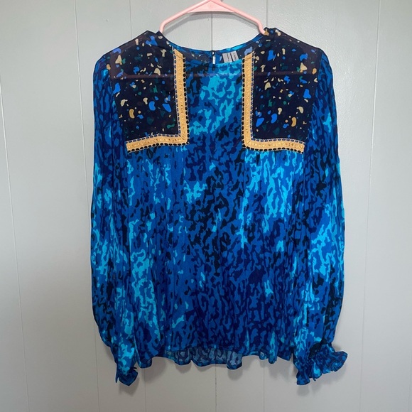 bl^nk bl-nk London Anthropologie Blue Leopard cheetah Miranda Peasant Blouse XS - Picture 3 of 9